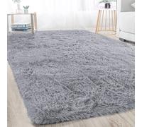 (160cm x 230cm (5ft 3" x 7ft 6"), Plain Grey) Grey Black Shaggy Rugs Non Slip Extra Large Fluffy Soft Area Rug Living Room Bedroom Carpets