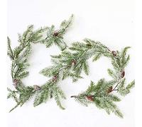 160cm Xmas Garland Pine Branch Decor Artificial Holly Pine Berry Greenery | Faux Pine Garland with Bendable Wire Stem Plain Pine Red Berry Snow-Tipped Reusable PVC Festive Wreath Christmas Decoration