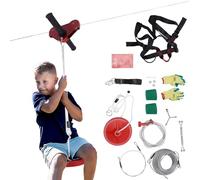 160FT Zip line Kit Outdoor Playground Set,Kids Playground for Backyard with Stainless Steel Spring Brake|Seat|1Pair Gloves|Trolley|2 Tree Protection Mats,150kg Cable Loading Capacity