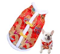 160g Dog Dragon Robe Costume - Warm Pet Festival Attire, Elegant Cat Cheongsam | Soft Padded Outfit for Chinese Celebration, Stylish Vest for Kitten, Puppy, Winter Season Look, Lucky Themed Clothing