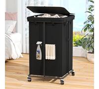 160L Laundry Hamper with Lid, Rolling Laundry Basket with Wheels, Large & Tall Dirty Clothes Hamper with Metal Frame and Removable Bag for Bedroom Aesthetic, Laundry Room, Bathroom, Dorm-Black