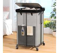 160L Laundry Hamper with Lid, Rolling Laundry Basket with Wheels, Large & Tall Dirty Clothes Hamper with Metal Frame and Removable Bag for Bedroom Aesthetic, Laundry Room, Bathroom, Dorm-Grey