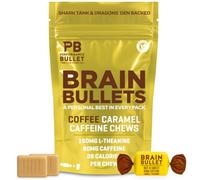 160mg L-Theanine + 80mg Caffeine Chews - Coffee Caramel Flavour, Increases Productivity, Mental Clarity, Alertness | 1 Bag - 40 Servings | Brain Bullet | Energy Gum & Focus Gummy Upgrade