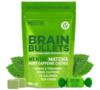 160mg L-Theanine + 80mg Caffeine Chews - Mint Matcha Flavour, Increases Productivity, Mental Clarity, Alertness | 4 Pack - 16 Servings | Brain Bullet | Energy Gummy & Focus Supplement Upgrade