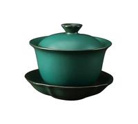 160ml/5.5oz coarse pottery retro large three-talent bowl cover home fresh ideas-dark green pottery glaze
