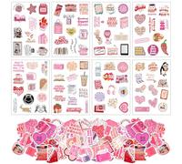 160pcs Bookish Pink Cartoon Stickers, Waterproof Reusable Vinyl Stickers for Kindle Scrapbook Water Bottle Laptop - Cute Aesthetic Decals for Teens Girls