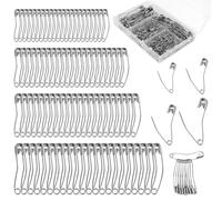 160pcs Curved Safety Pins, 4 Sizes Quilting Basting Pins Bent Safety Pins Sewing Safety Pins Assorted Accessories for Crafting Quilting Knitting Sewing (Silver)