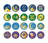 160pcs Eid Mubarak Stickers, 20 Styles Round Self-Adhesive Eid Ramadan Islamic Stickers Muslim Label Supply Ramadan Crafts Gifts for Kids Gifts Bags Envelopes Party Decoration