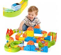 160PCS Electric Track Fusion Train Set for Kids,3D Racing Cube Track with Electric Gravity-Defying Motorized Vehicle and Traffic Signs,STEM Building Car Toys,Enducational Gifts for Boys Girls