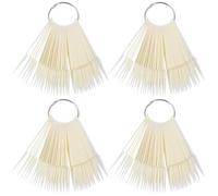 160pcs Nail Practice Tips Board, Pointed Fan Display Plates Set | Four Sector Boards with 160 Label-ready Tips, Beige Plastic, Metal Ring, for Gel Polish Salons and Training