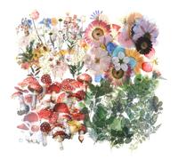 160PCS Natural Transparent Stickers, Flower Plant Mushroom Stickers for Scrapbooking Vintage Forest Clear Sticker PET Self-Adhesive Plant Floral Sticker Artsy Washi for Journaling Scrapbooking
