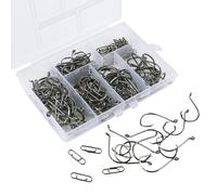 160pcs Saltwater Freshwater Barbed Fishing Hook Metal Eyed Sea Fish Hook Replacement Metal Circles Hook With Box Sport Circles Fishing Hook