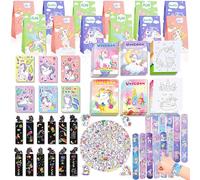 160pcs Unicorn Party Bags Fillers for Girls, Party Favors with Water Colouring Books Slap Bracelets Tattoos Stickers Gift Bags for Classroom Rewards Birthday Halloween Christmas Party