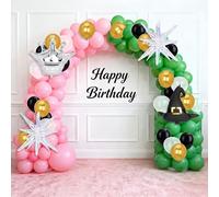 160pcs Witch Theme Balloon Arch Set, Green Pink Black Gold Latex Balloons with Foil Witch Hat, Crown & Star Balloons, Magical Party Decorations Kit for Halloween Events, Cosplay & Themed Celebrations