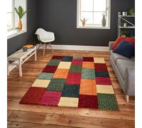 (160x220cm) Brooklyn Modern Rugs 21830 in Square Patchwork Multicolour Thick Soft Mats