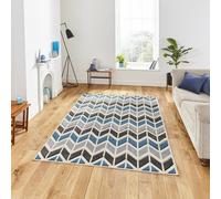 (160x220cm) Matrix Rugs MT24 in Grey Navy Striped Zig Zag Powerloomed Mats