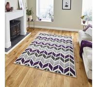 (160x220cm) Matrix Rugs MT24 in Grey Purple Striped Zig Zag Powerloomed Mats