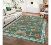 160x230 cm Mushroom Rug Living Room, Washable Insect Area Rugs for Nursery, Soft Low-Pile Butterfly Carpet, Foldable Dragonfly Floor Mat for Bedroom Kids Room, Green