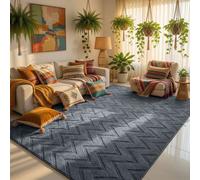 (160x230cm - Large Area Rug, Zig Zag Grey) High Low Pile Shaggy Geometric Rug - Modern Non Slip Area Rugs