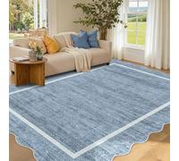 160x230cm Modern Scalloped Area Rugs Light Blue Washable Living Room