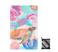 160x90cm Beach Towels in a Bag Large Microfibre Thin Beach Towel for Adults,Quick Dry Sand Free Light Bath Towel Pool Towel for Men Women,Bathroom,Holiday,Yoga,Gym Sports,Swimming(Pink Turtle)