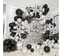 161pcs Black and Silver Balloons Garland Arch Kit with Explosion Star Balloon, Metallic Sliver and Black Balloons for Birthday Graduation Baby Shower Disco New Years Party Decorations
