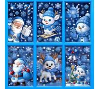 161Pcs Christmas Window Stickers for Glass, 6 Sheets Removable Static Clings Santa Claus Snowflake Xmas Window Sticker, Blue Christmas Decorations Decal Indoor Home Office School Glass Window Decor