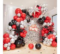 161Pcs Red Black and Silver Balloon Arch Kit with Explosion Star Balloons,Red Black and Metallic Silver Balloons Garland Kit for Birthday Prom Graduation Anniversaries Casino Theme Party Decorations