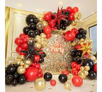161Pcs Red Black Gold Balloon Garland Arch Kit with Explosion Star Foil Balloons for Graduation Anniversary Birthday Party Decorations