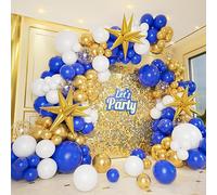 161Pcs Royal Blue White Gold Balloon Garland Arch Kit with Explosion Star Foil Balloons,5/10/12/18inch Blue Gold Confetti Latex Balloons for Graduation Anniversary Birthday Party Decorations