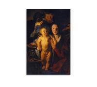 1621-1622 The Holy Family by Candlelight Poster - Jacob Jordaens Flemish Baroque Religious Artwork with Family And Candle Elements for Wall Decor Canvas Wall Art Decorative Bedroom Modern Home Print P