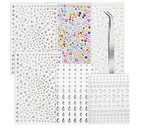 1622PCS Self-Adhesive Face Gems, 6 Sheets Pearl Rhinestones Stickers with Tweezers, Crystal Gems Sheets for Makeup Festival Face Jewels, Stick On Pearls Hair Gem for DIY FA-ce, Eye, Makeup, Nail