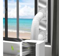 162CM (63.78") Portable AC Window Vent Kit with 2 Zipper Doors, Universal Casement Window Vent Seal Kit for Mobile Air Conditioner and Dryer, Full Sealing Waterproof AC Window Seal Kit with Coupler