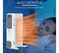 HOMCOM 1500W Oil Filled Radiator, Portable Electric Heater with 3 Heat Settings, Safety Cut-Off and Wheels, White