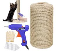 164 FT Sisal Rope for Cat Scratcher, 6MM Natural Hemp Twine Rope Replacement for Cat Scratching Post Repairing Scratcher Cat Tree Tower Cat Toys Indoor DIY Craft with Hot Glue Gun and Glue Sticks