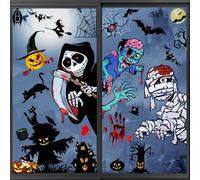 164 Pcs/15 Sheets Halloween Window Stickers, Reusable Double Sided Clings, Easy Peel & Stick, Witch, Spider, Bat, Pumpkin, Ghost & More, Perfect for Halloween Parties & Decorations