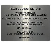 1647 DO NOT DISTURB RESPONSIVE DOGS DON'T KNOCK RING Metal Aluminium Plaque Sign (Brushed Silver)