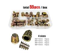 165/75/55pcs Threaded Insert Nut E-nut M4 M5 M6 M8 Set Kit For Wood Furniture Bed Cabinet Table Embedded Hex Hexagon Socket Head(1 box include 55pcs)