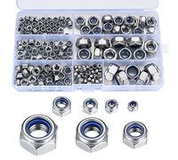 165 Pcs Locknut Assortment, Stainless Steel Lock Nuts, M3 M4 M5 M6 M8 M10 M12 Threaded Inserts Hex Nut Set, Assorted Nylon Locking Nuts