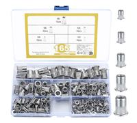 165 Pcs Rivet Nuts Set, Threaded Insert Nutsert, M3 M4 M5 M6 M8 Stainless Steel Flat Head Nutsert Rivnuts, Threaded Insert Blind Rivet Nuts Assortment Kit for Metal, Wood, Aluminium