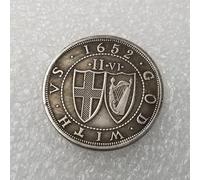 1652 Commonwealth of England Crown Replica Coin, 32mm | Antique Silver Finish, Dual Shield Design, Collector's Piece, Historical Reproduction, Detailed Engraving