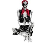 165cm Halloween Pirate Skeleton Realistic Life Size Plastic Human Skeleton Bones with Movable Joints for Halloween Haunted House Decoration (Pirate Style)