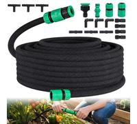 165Ft Drip Irrigation Hose, 1/2 Inch Rubber Soaker Hose Set | Recycled Rubber Construction, Porous Design for Deep Root Hydration, Fits Garden Beds Black