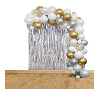 165pcs Balloon Arch Kit, Latex Balloon Garland Kit Metallic Gold White Silver & Gold Confetti Balloon 1x2.5m Foil Curtain & Balloon Ribbon for Wedding, Birthday, Engagement, Baby Shower Party