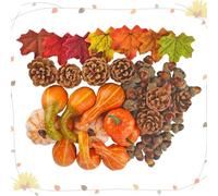 166/180 Piece Fall Decorations Set - Foam and Polyester Fiber Thanksgiving Harvest Decor, Wreaths, Pumpkins, Acorns, Pine Cones | Perfect for Party Wedding Fireplace Kitchen Shop Table Arrangement