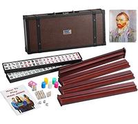 166 American Mahjong High-End Mahjong Suitcase Limited Edition Embedded Masterpiece Background 4 Wooden Pushers + Racks 166 Numbered Tiles Complete American Mahjong Set in Leather Suitcase Van Gogh