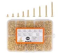 1660 Pcs M2 Small Wood Screws Assortment Kit, Mini Miniature Screwset, for Phillips Cross Flat Head Self Tapping Screws for Deck Chipboard Construction Drywall Concrete Screw Assorted Set(Gold)