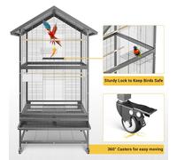 167cm Large Brid Cage, Metal Parrot Cage with with Waterproof Top & 4 Perches & 4 Feed Bowls & Storage Shelves, Budgie Cage on Wheels for Canary Parakeet Conure Cockatiel Finch