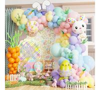 167Pcs Easter Balloon Garland Arch Kit, Pastel Purple Pink Blue Yellow Green Orange Balloons with Bunny Chick Foil Balloons for Easter Rainbow Spring Baby Shower Birthday Party Decorations