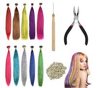 167PCS Feather Hair Extensions, Hair Feathers Kit, Rainbow Colored Clip in Synthetic Hairs for Party, 50 pcs Colorful Hairpieces with 100 Beads, Pliers and Hook for Girls, Women